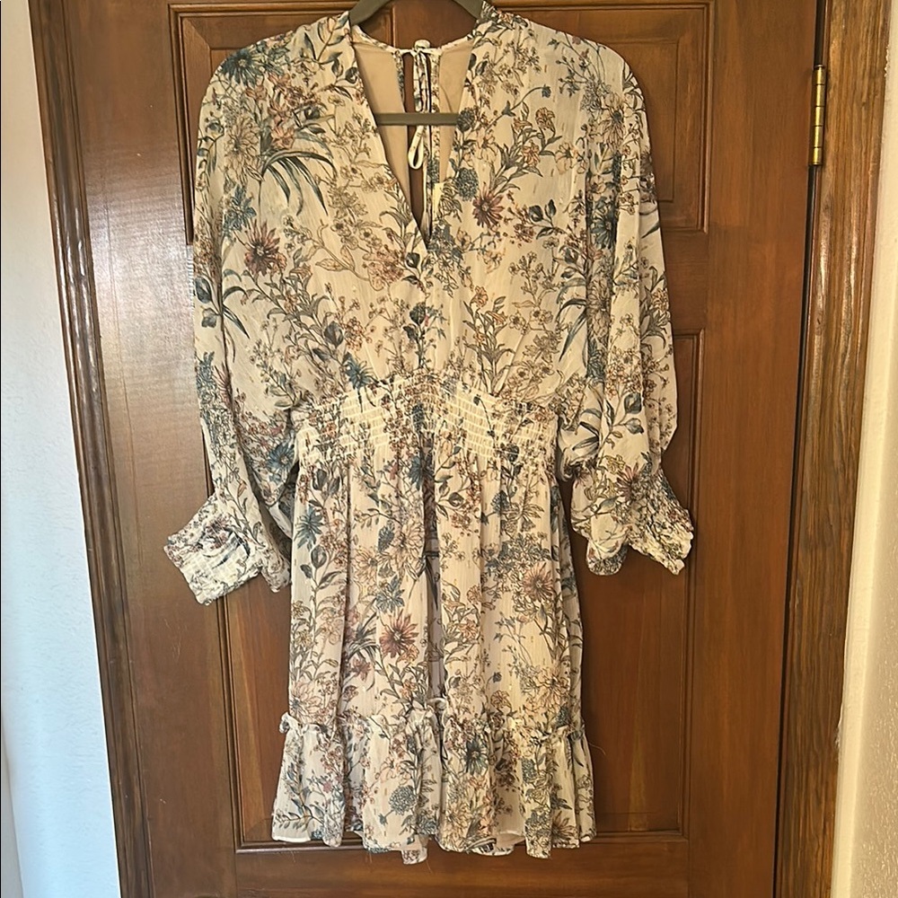 Lovestitch Cream Floral Long Sleeve Dress